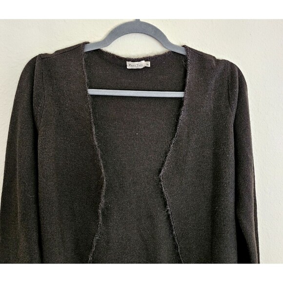 Part Two Merino Wool Open Cardigan Womens Size M Elbow Patches Brown Green - Picture 3 of 6